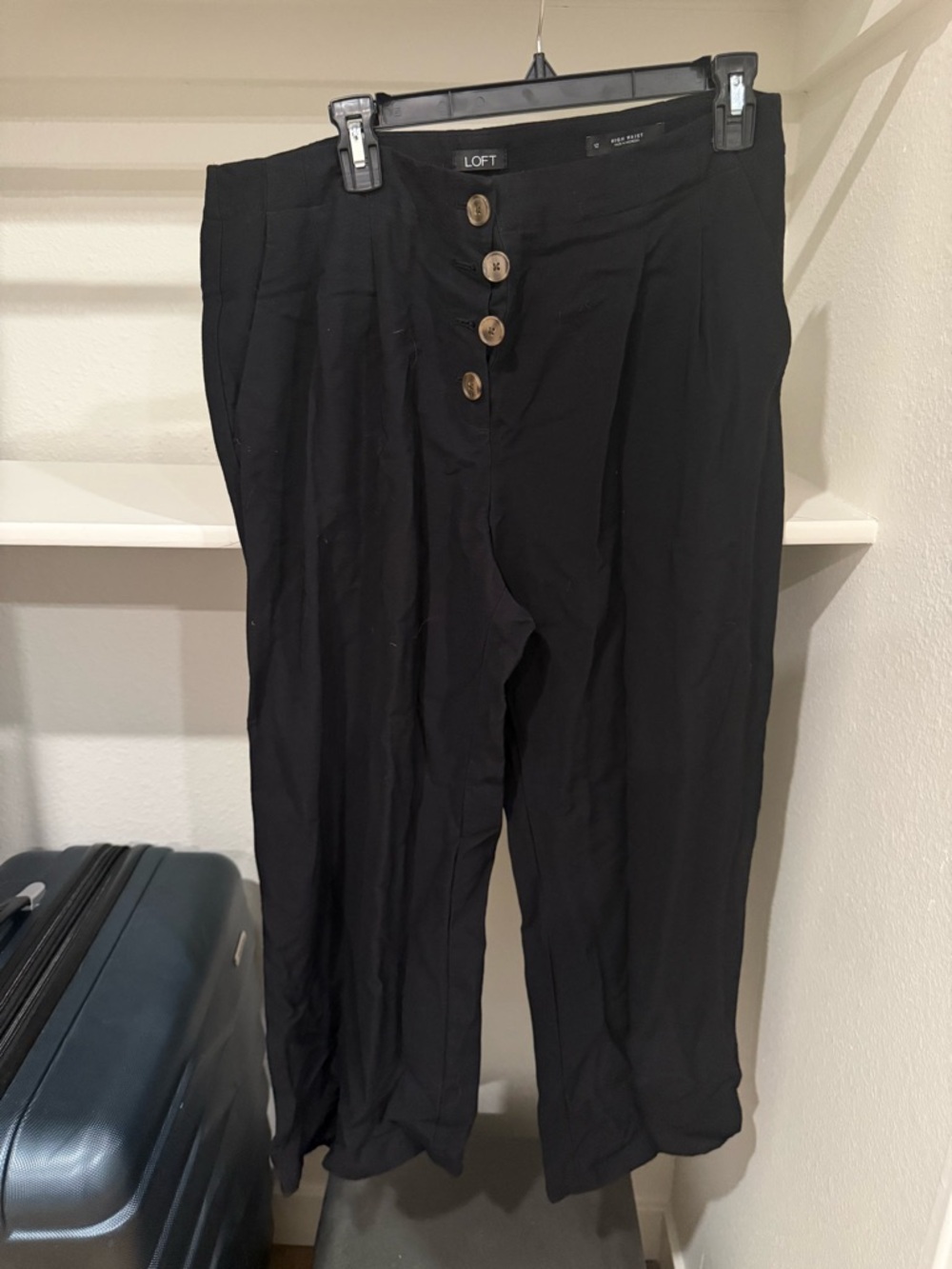 LOFT Black Button-Front Cropped Trousers